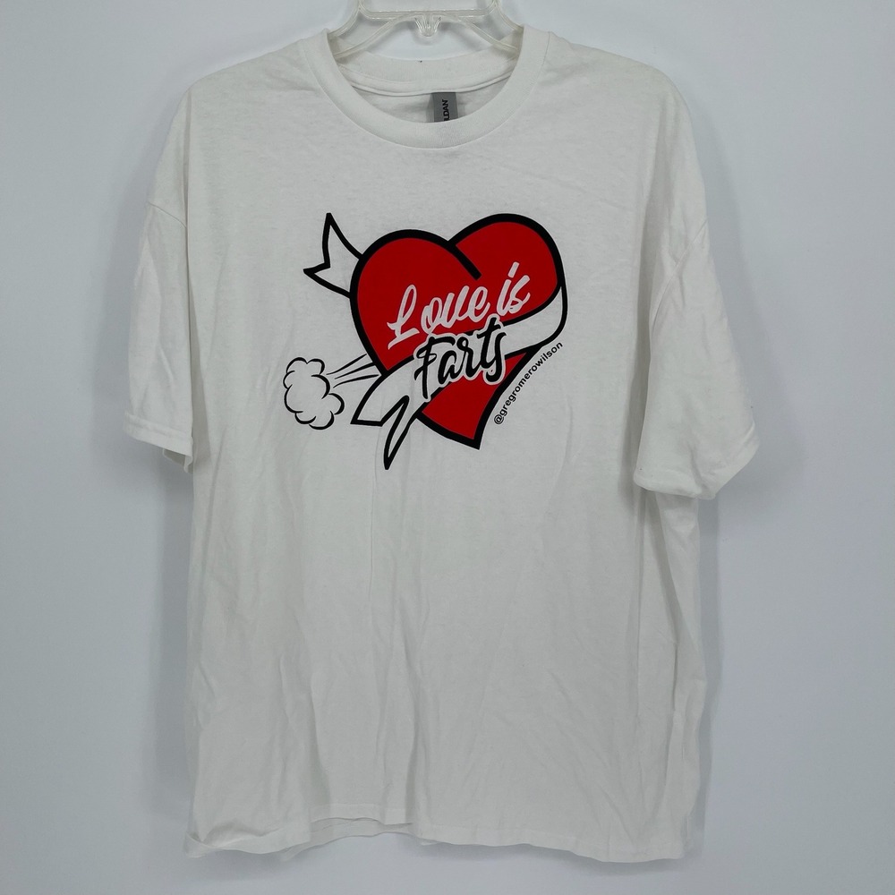Gildan Women's White Love Is Farts Graphic Print T-Shirt Size XL